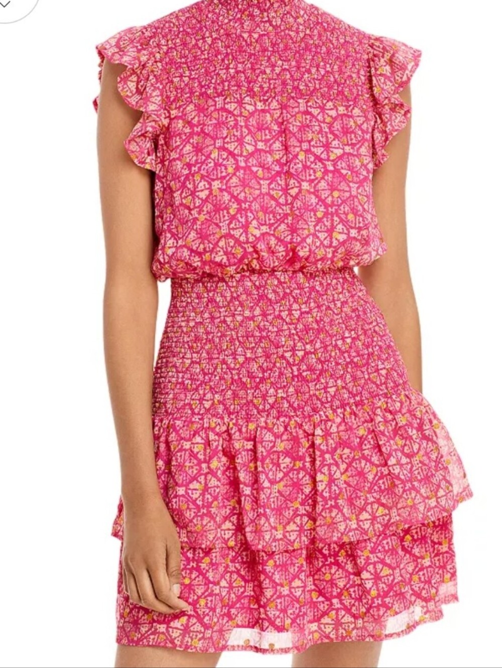 Aqua Pink Smocked Waist Ruffle Dress